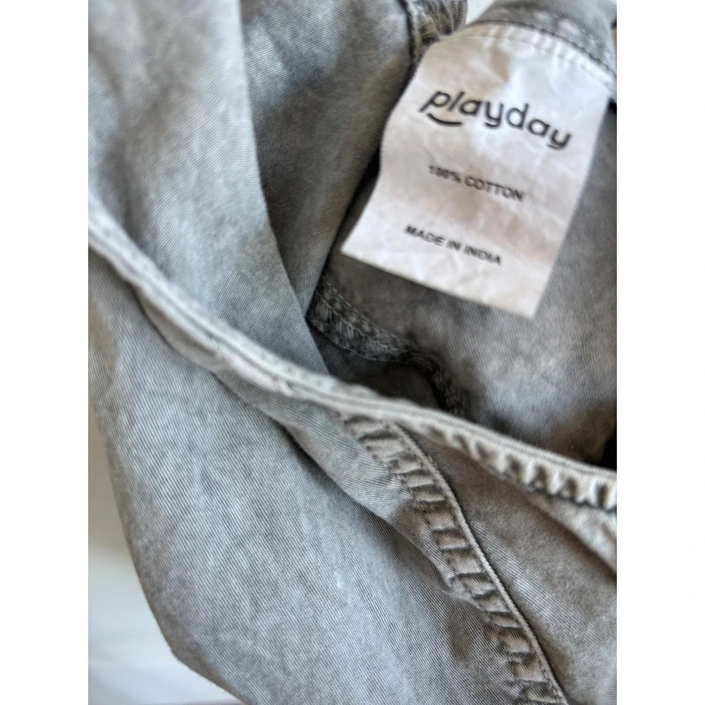 Playday Kids Gray Cotton Bib Overalls Elastic Cuffs Size 3/4 Years 110cm